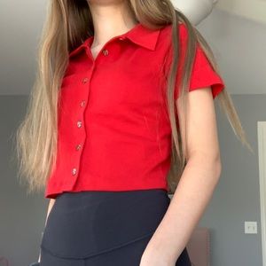 Red button-up shirt